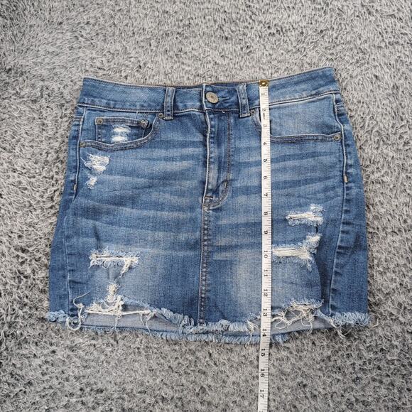 American Eagle Skirt Women 6 Blue Distressed Stretch Hi Rise Mini Casual Denim - Picture 5 of 6